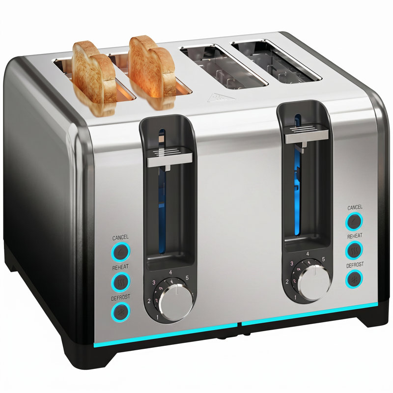 HOMCOM 4 Slice Toaster with 7 Browning Levels, Reheat, Defrost and Cancel