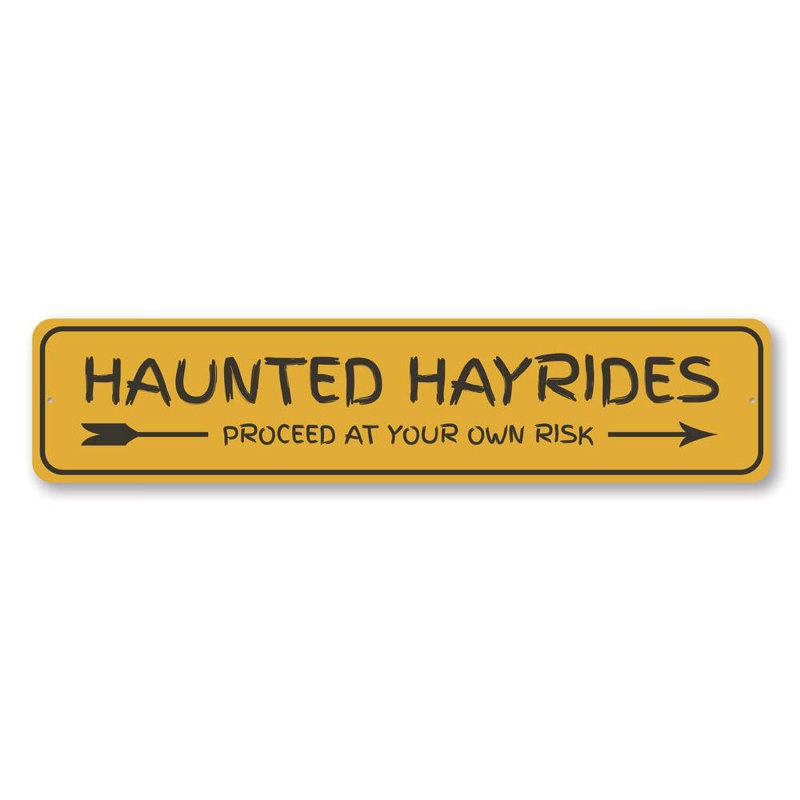 Panneau en aluminium Haunted Hayrides Arrow, H 6 po x l 24 po x P 0,06 po