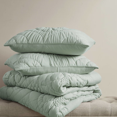 Sage Full/Queen Comforter With Floral Quilting, Soft Knit, All Warmth, Easy Care Knit Comfort, Machine Washable