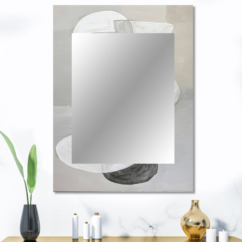 Grey Minimalism Simple Shapes Painting I - Abstract Shapes Decorative Mirror, Gray Large Wall Mirror, Printed Metal Art