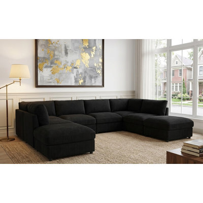 Arvill Amuri 129'' Wide Symmetrical Modular Corner Sectional with Ottoman