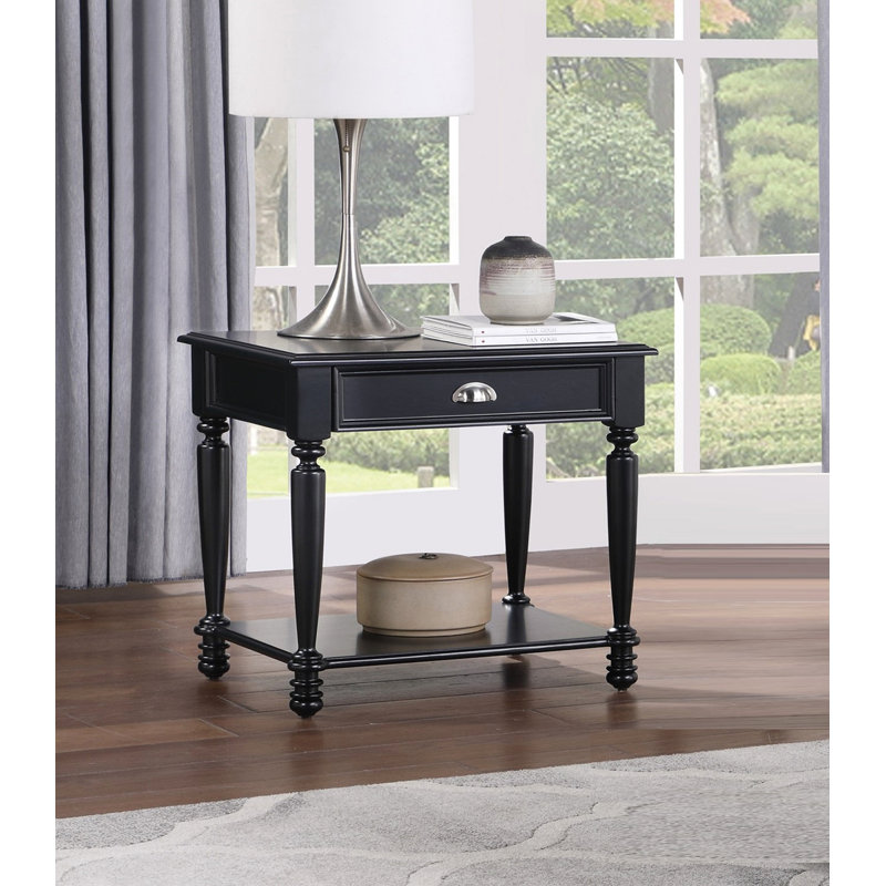 End Table With Drawer And Bottom Shelf Wooden 1Pc Side Table