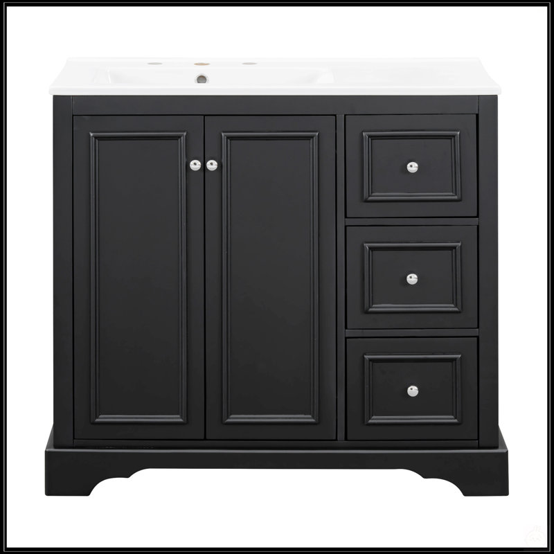 Meuble-lavabo transitionnel de 36 pouces avec lavabo en céramique, portes à fermeture douce, tablette réglable et grand espace de rangement