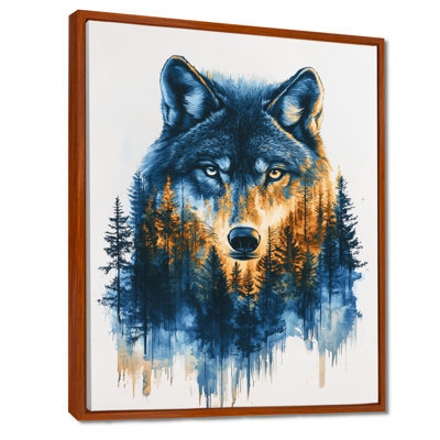 Giesbert, loup doré dans un paysage de forêt bleue III - loup, décoration murale