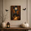 Pleine lune sur un chemin de bouleau sinueux en automne, art mural d'Halloween-970391636