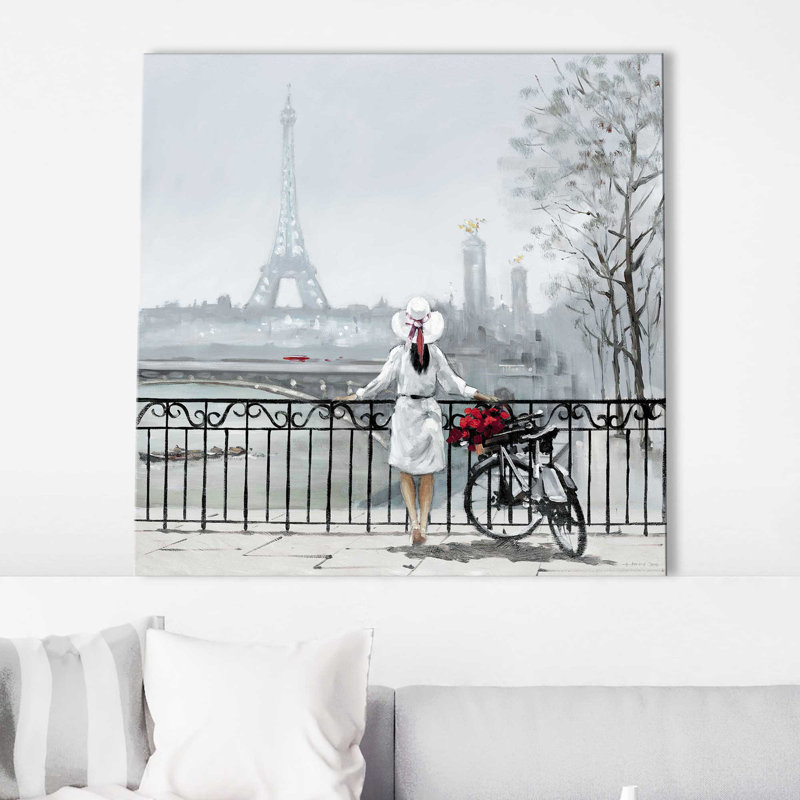 Dame à Paris - Peinture, L 18 po x H 18 po, Toile tendue