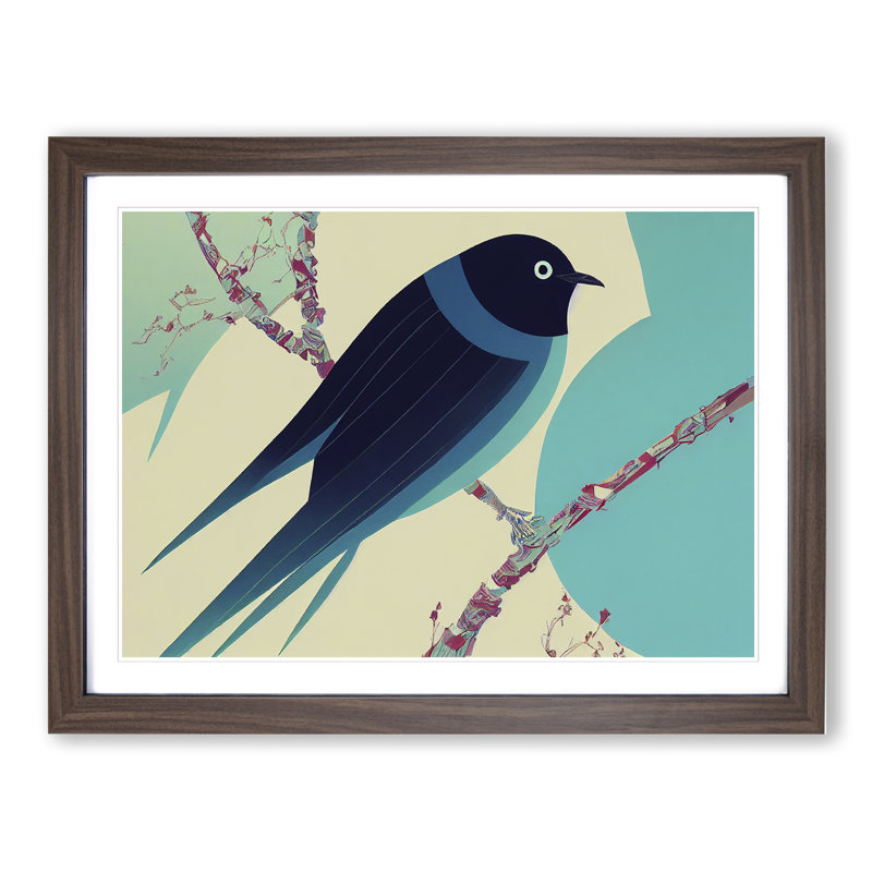 Abstract Swallow Bird - Framed Print, 34cm H x 46cm W x 2cm D, Walnut Framed