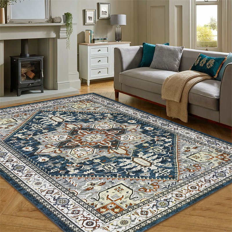 2'x6' Vintage Runner Rug. Machine Washable Soft Non-Slip Stain Resistant Carpet for Hallway. Blue, Runner 2' x 6', Blue