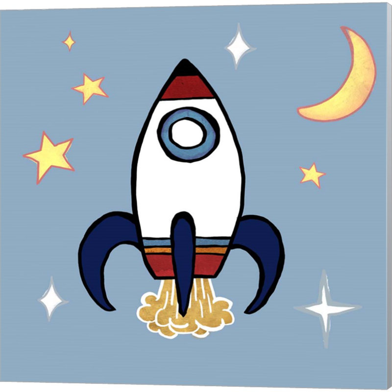 " Rocket Ship & Space Planet " by Elizabeth Medley 2 - Pieces Painting Print