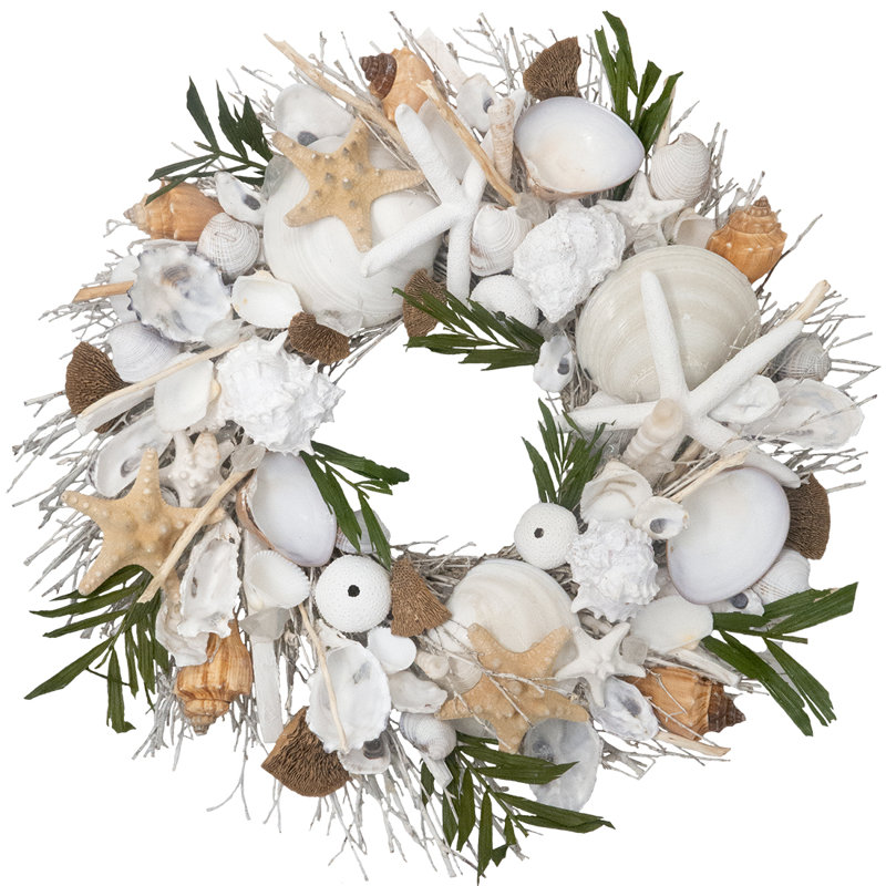 Handcrafted Preserved Shells 20'' Wreath, Green