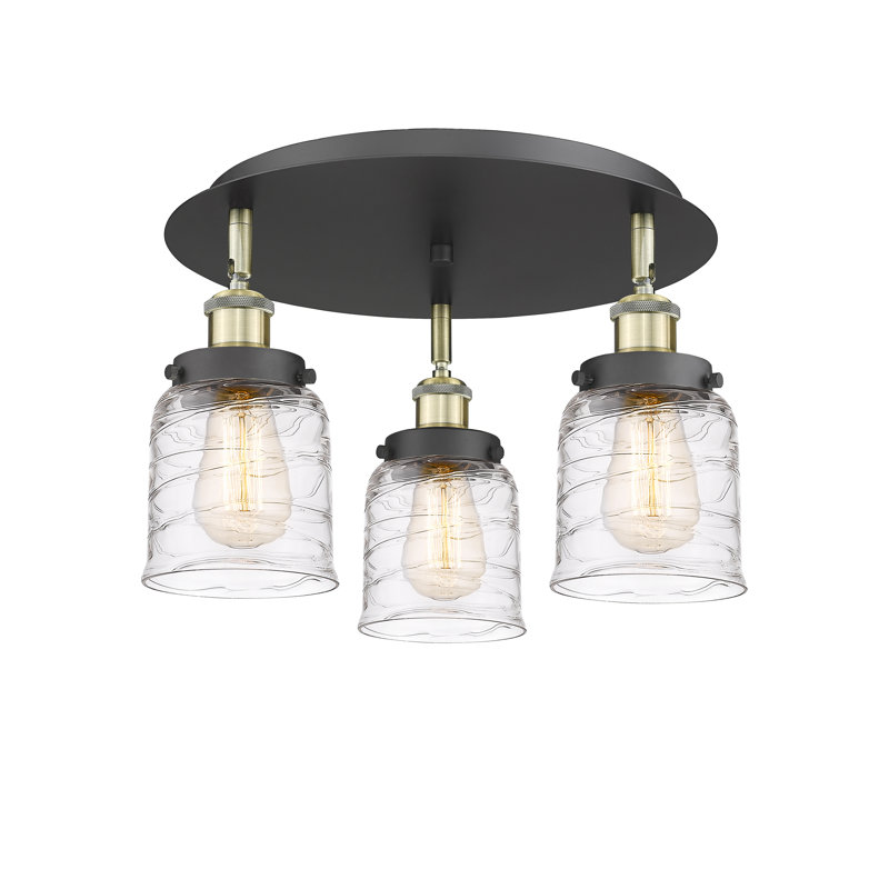 Bejtullah Glass Flush Mount, Clear Deco Swirl, Black Antique Brass