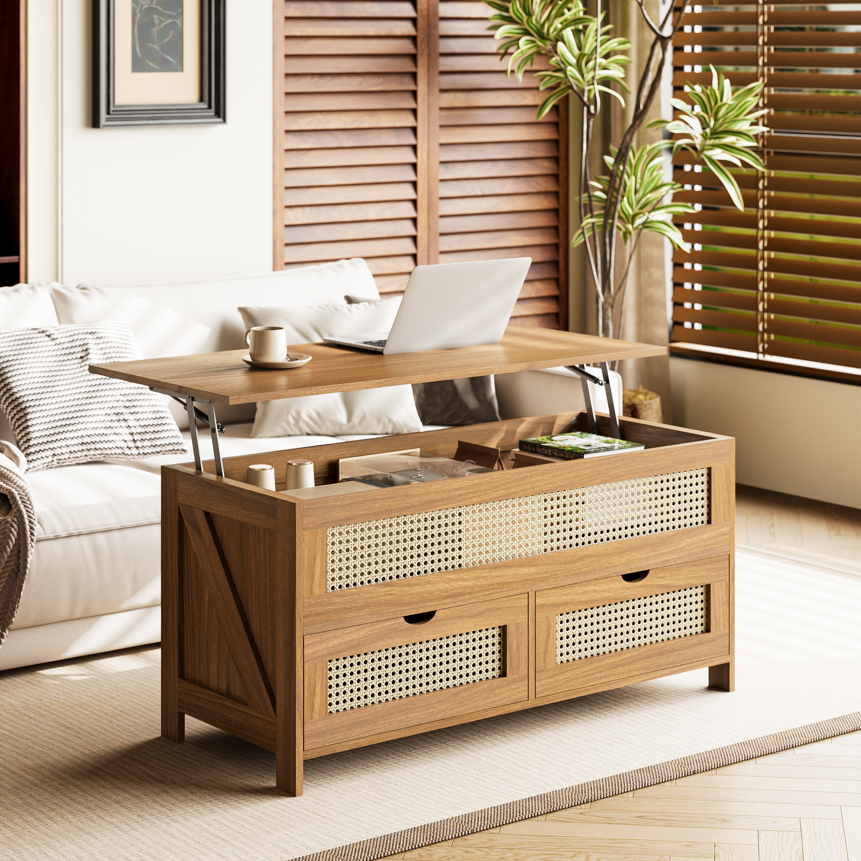 Gracie Oaks Torron Wood Lift Top Coffee Table with 2 Drawers for living room & Reviews | Wayfair