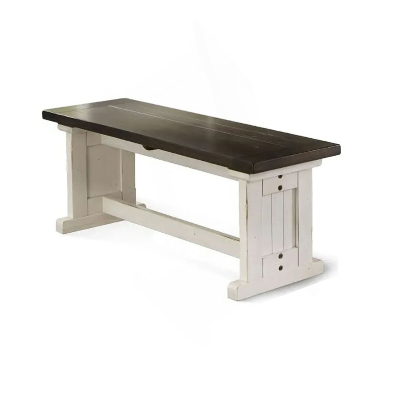 Banc de salle à manger Orso, siège en planche, bois blanc cassé et brun 48 po