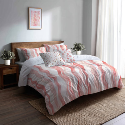 Ensemble de literie 5 pièces French Country - Ensemble de housse de couette et coussin décoratif Abstract Wavy Line