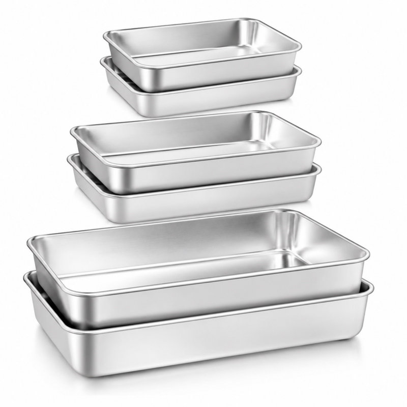 Ensemble de 6 moules à pâtisserie rectangulaires en acier inoxydable pour moule à biscuits Brownie Casserole Lasagne, va au lave-vaisselle non toxique, argent