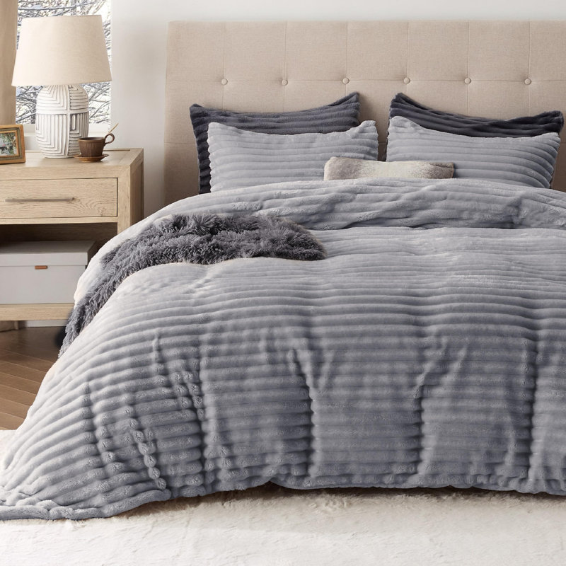 Ensemble de housse de couette Litsure, Housse de couette pour très grand lit et 2 taies , Gris moyen