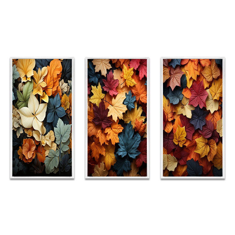 Ensemble d'imprimés 3 pièces - Feuilles d'automne, Cadre flottant blanc, H 28 po x l 36 po