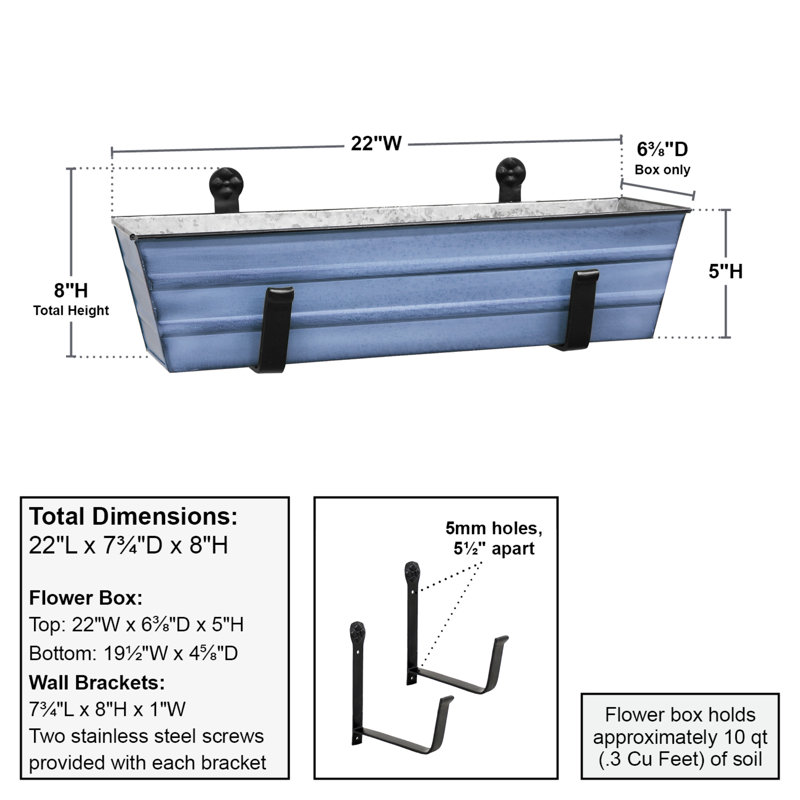 Small Blue Galvanized Metal Wall-Mounted Planter Box