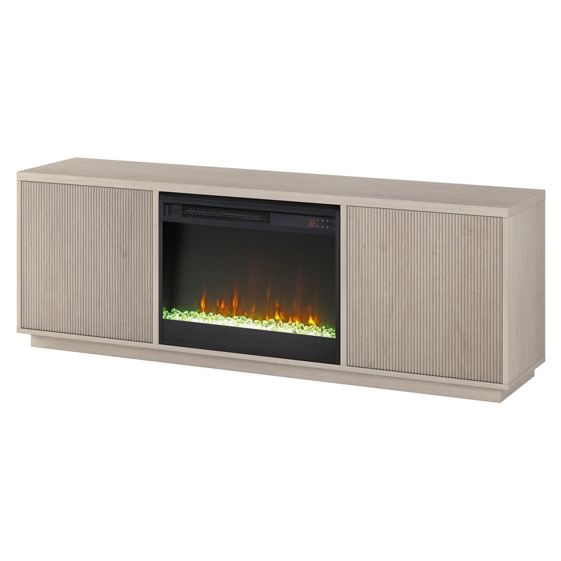 Raydan Rectangular TV Stand with 26" Crystal Fireplace for TV's up to 75", White