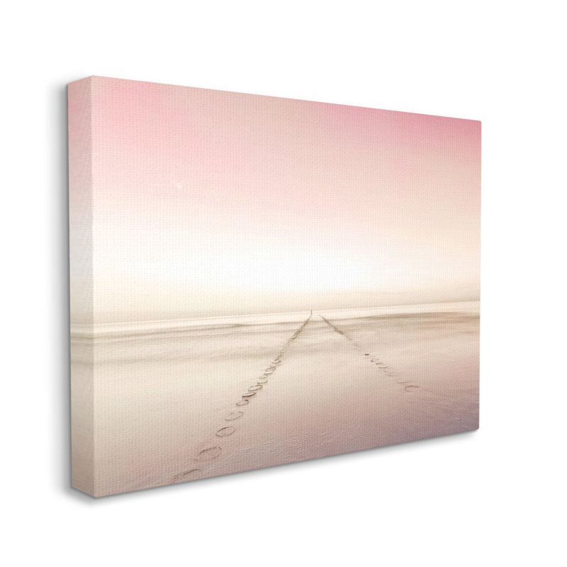 «Water Pathway Footsteps Beach Sunset Horizon» par Kim Allen - photographie, H 30 po x l 40 po, Toile tendue