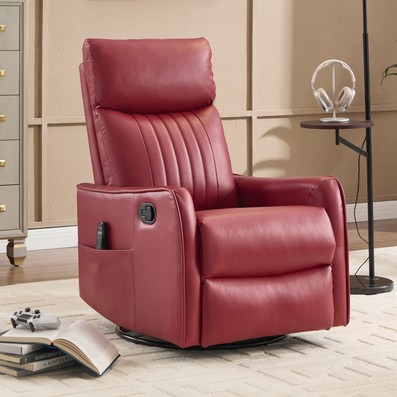 Lila 26.37" W Manual Swivel Rocker Recliner, Swivel Chair with Heated Massage, Red