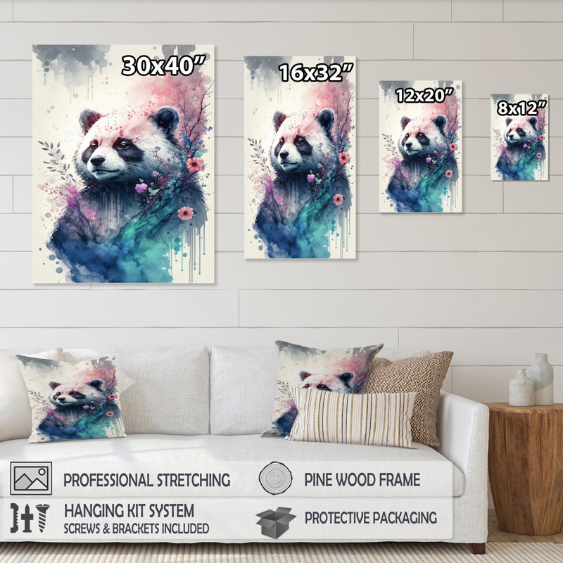 Mignon panda floral - peinture sur toile, Toile tendue