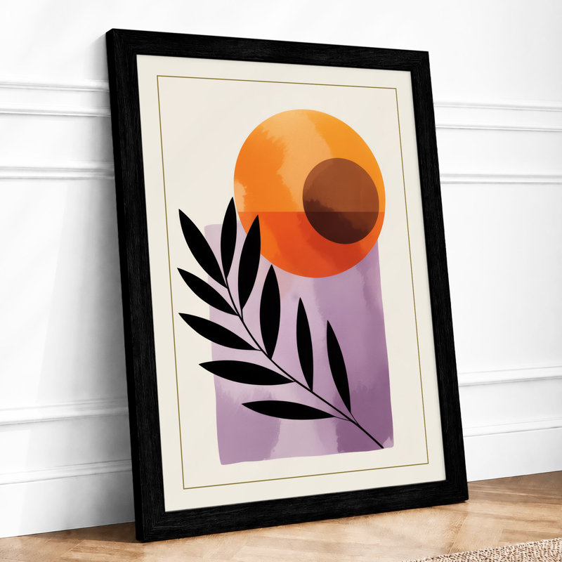 Gradient Circle with Fern Mid-Century - Framed Print, A2 - 59.4 x 42.0 cm, Black