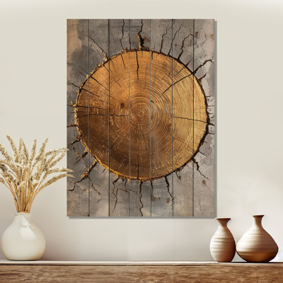 Abstract Golden Wood Slide III - Forest Wood Wall Art - On Natural Pine Wood