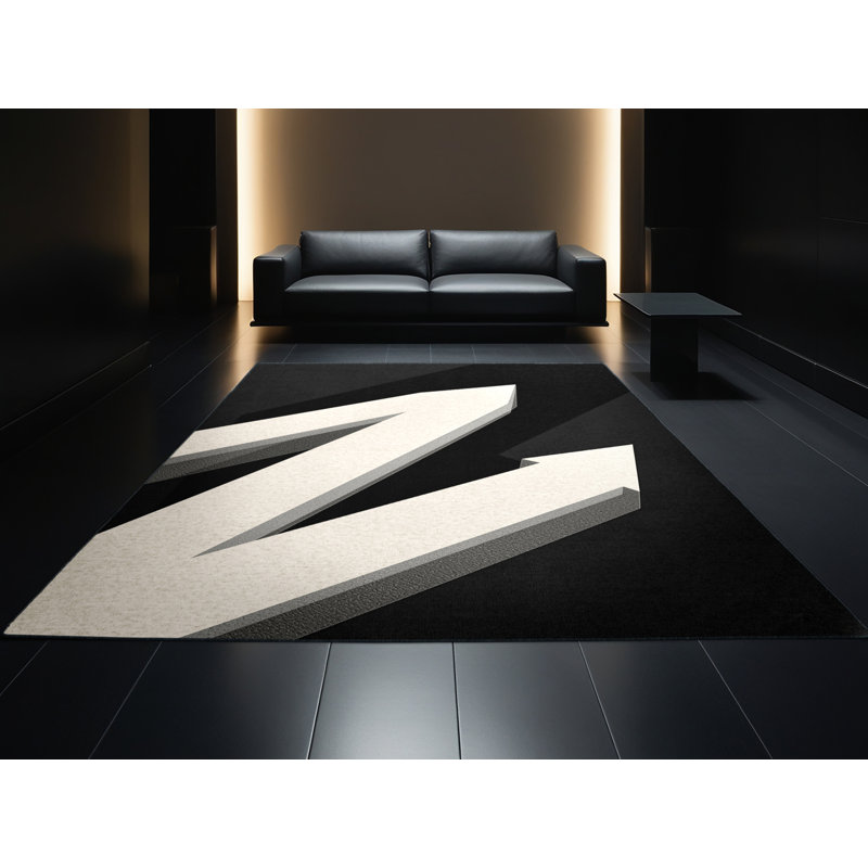 Tapis gris et noir à motif de chevrons lavables à la machine Carlstadt, 5' Round