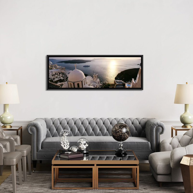 «Santorini, Grèce», reproduction de photo sur toile, H 12 po x l 36 po x P 1,5 po, Cadre noir