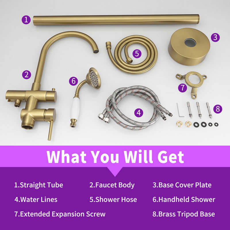 1 Handle Bathroom Freestanding Tub Filler, Brushed Gold