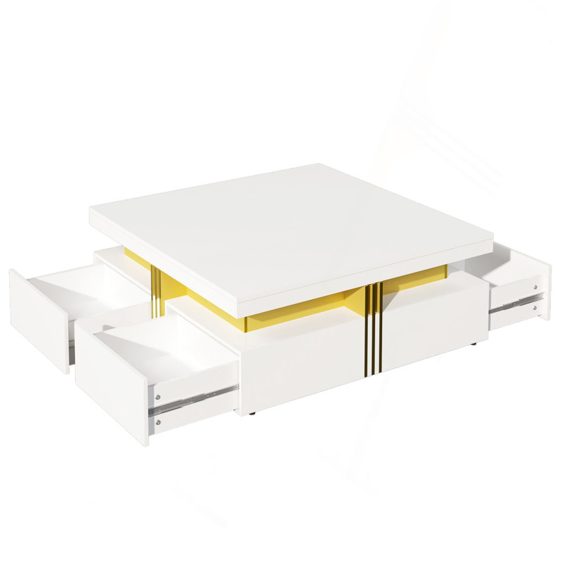 Wrought Studio Modern Glossy Square Storage Coffee Table With 4 Drawers ...
