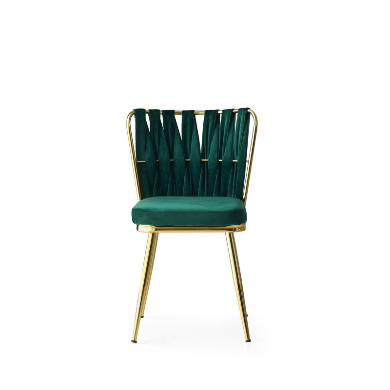 Chaise d'appoint rembourrée en velours, Vert, Or, 4