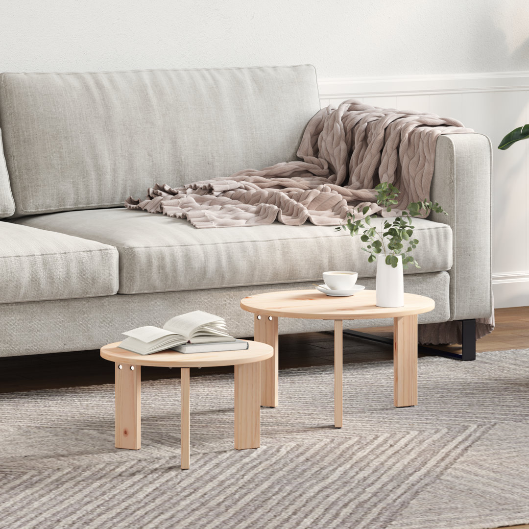 Coffee Table Solid Pine wood Modern Living Room Round Wood Indoor