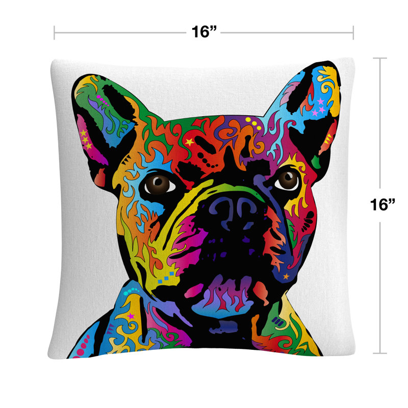 Coussin décoratif 16 x 16 «French Bulldog» par Michael Tompsett, Blanc