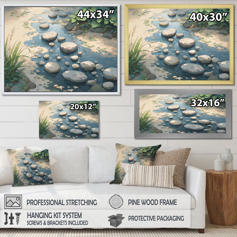 Océan aux nuances sur toile, Cadre simple argenté, H 34 po x l 44 po x P 1,5 po