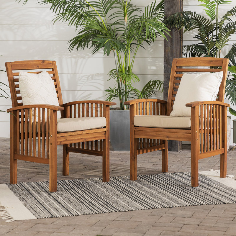 Chaises de patio à dossier à lattes avec coussins 2 pièces Modern, Blanc / brun