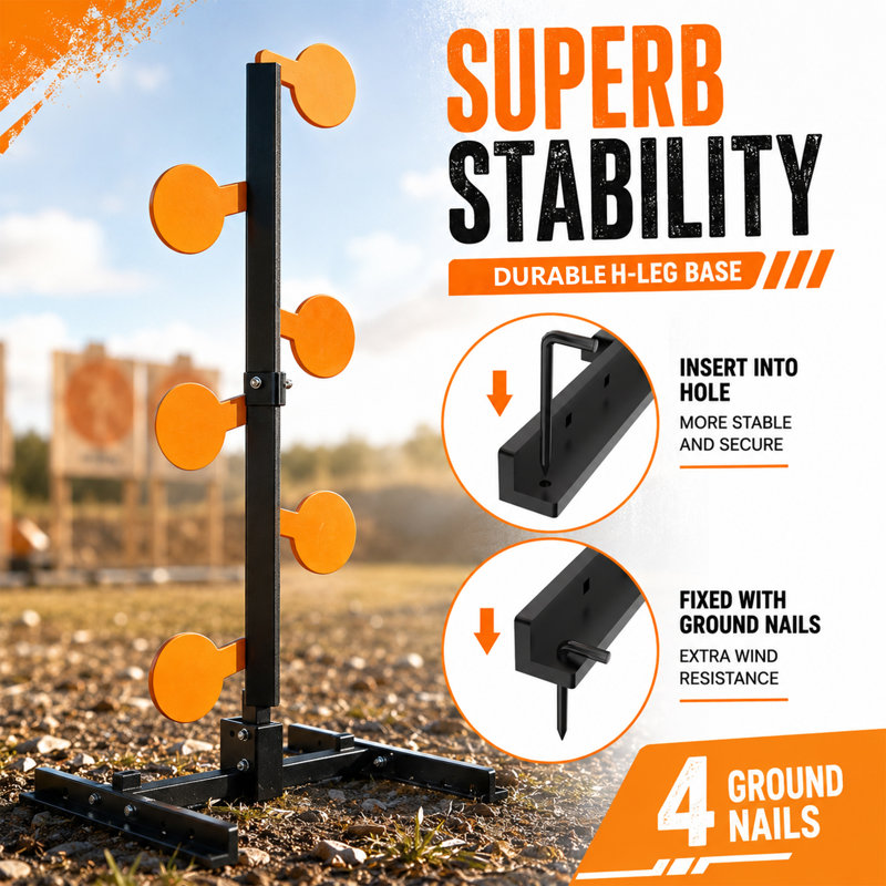 Cible d'arbre en acier AR500 - support de tir à 6 cibles avec raquettes réactives de 6,3 po, angle réglable et base en H robuste