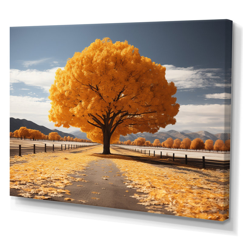 Symphonie d'arbres monochromes jaunes et gris sur toile, H 30 po x l 40 po x P 1,5 po