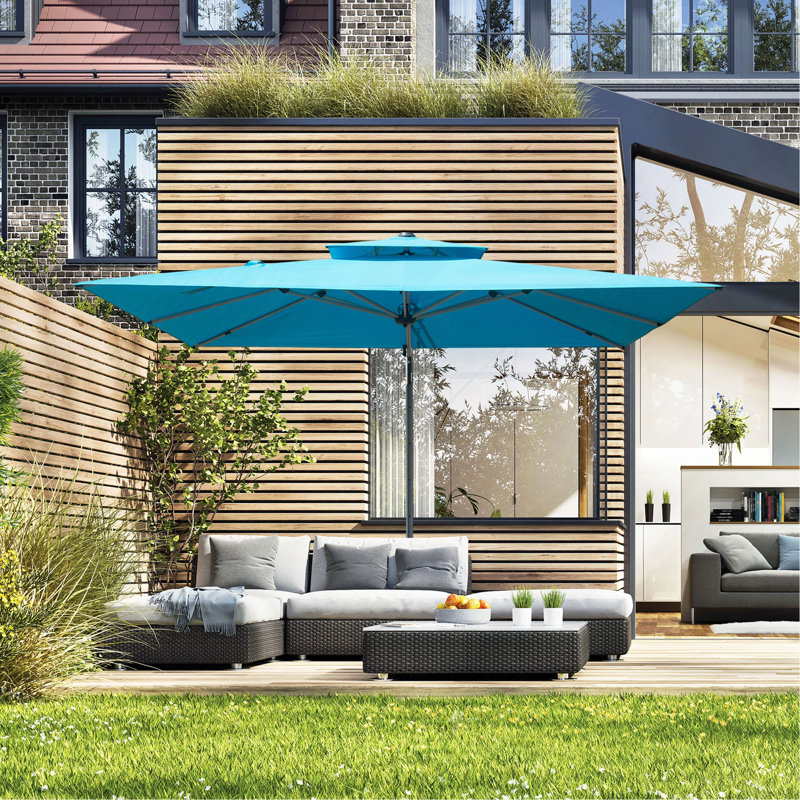 Parasol en porte-à-faux rectangulaire 9 pi x 11 pi avec mât central (base non incluse), Bleu lac