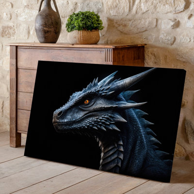 Canvas A Dramatic Close Up Of A Dragon S Head Emerging Wall Art From Darkness Showcasing Intricate Scales And Sharp Features With One Canvas Wall Art