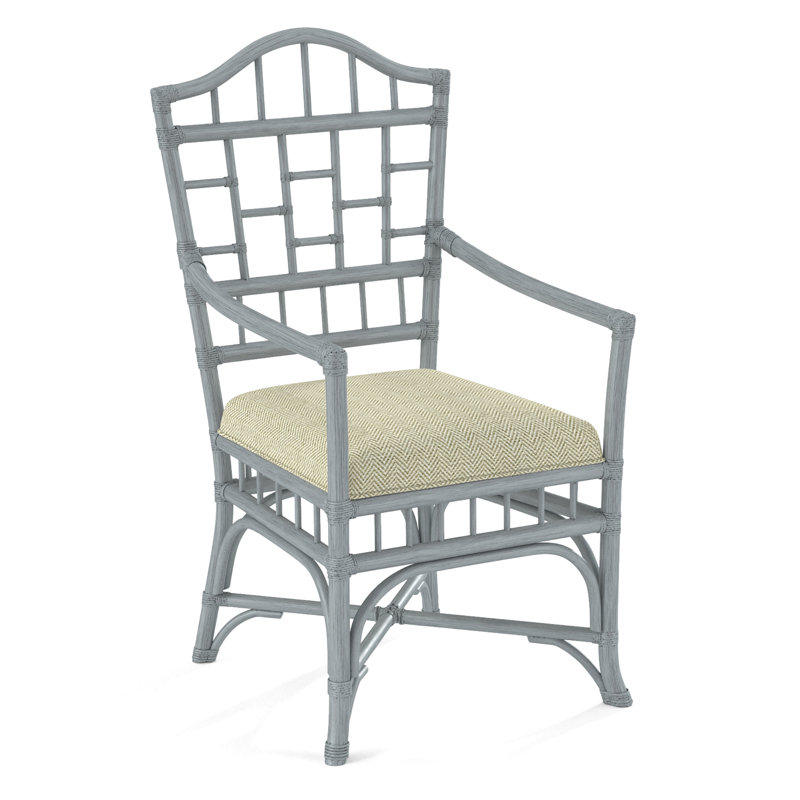 Chippendale Upholstered Arm Chair, Nickel, White Textured Performance; 0865-91