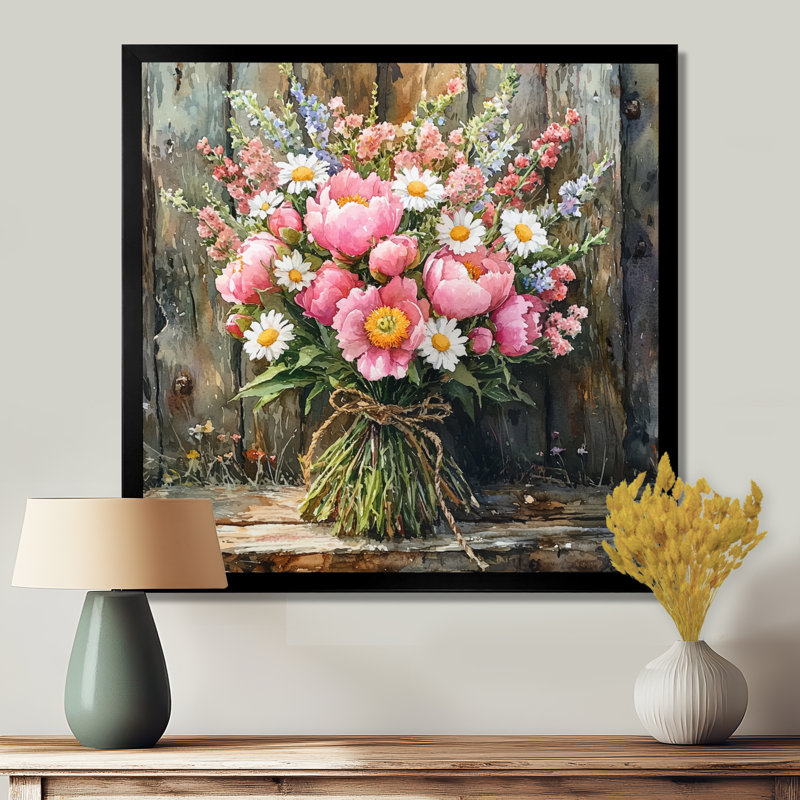 «Rustic Romance Wildflowers Bouquet II», art mural assorti, Reproduction encadrée d'une seule photo, H 30 po x l 30 po, Noir