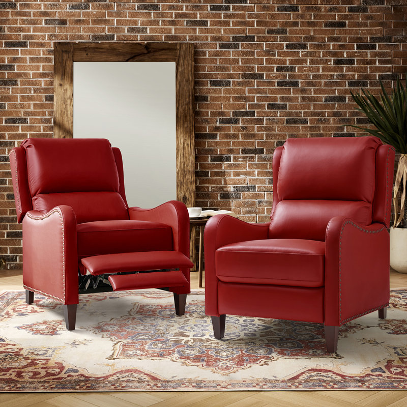 Fauteuil inclinable manuel en cuir véritable de 28,75 po de large Neliyah (ensemble de 2), Rouge