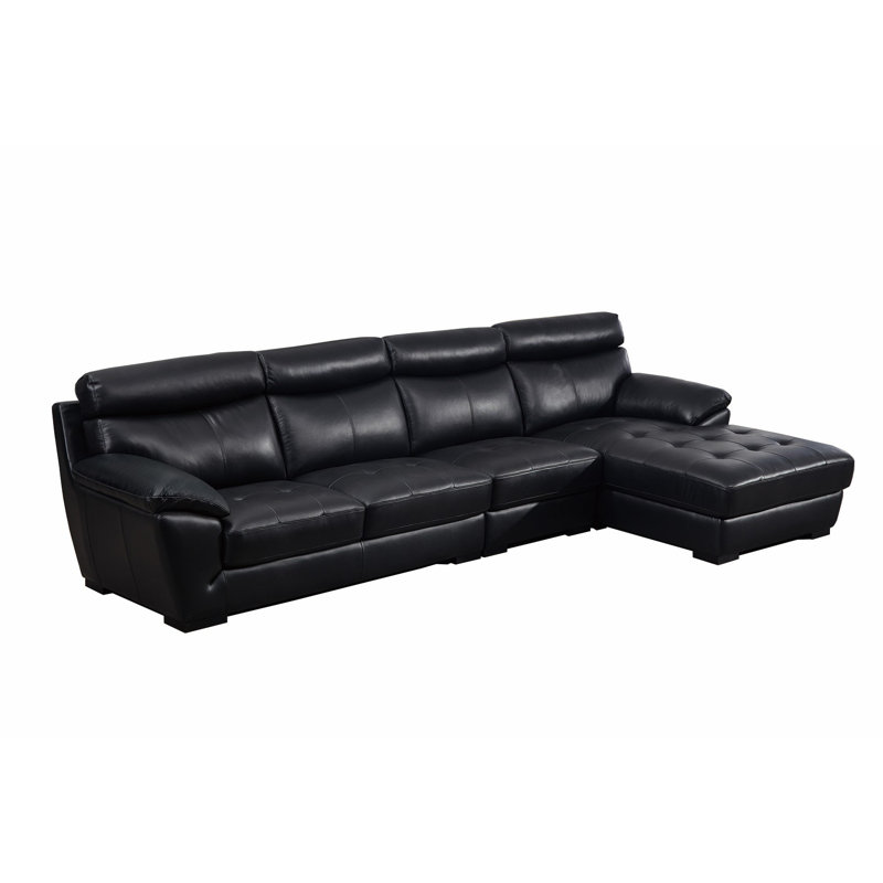 Swindlehurst Upholstered L-Shaped Sectional, Right Hand Facing, Black leather