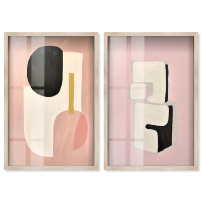 Décoration de salon dynamique et abstraite en duo par Art Remedy, cadre blond, 36 x 54