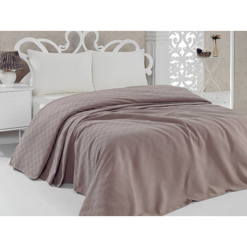 Couvre-lit / couvre-lit 100% coton Magdaleno, Couvre-lit 63 po x 94 po, Brun
