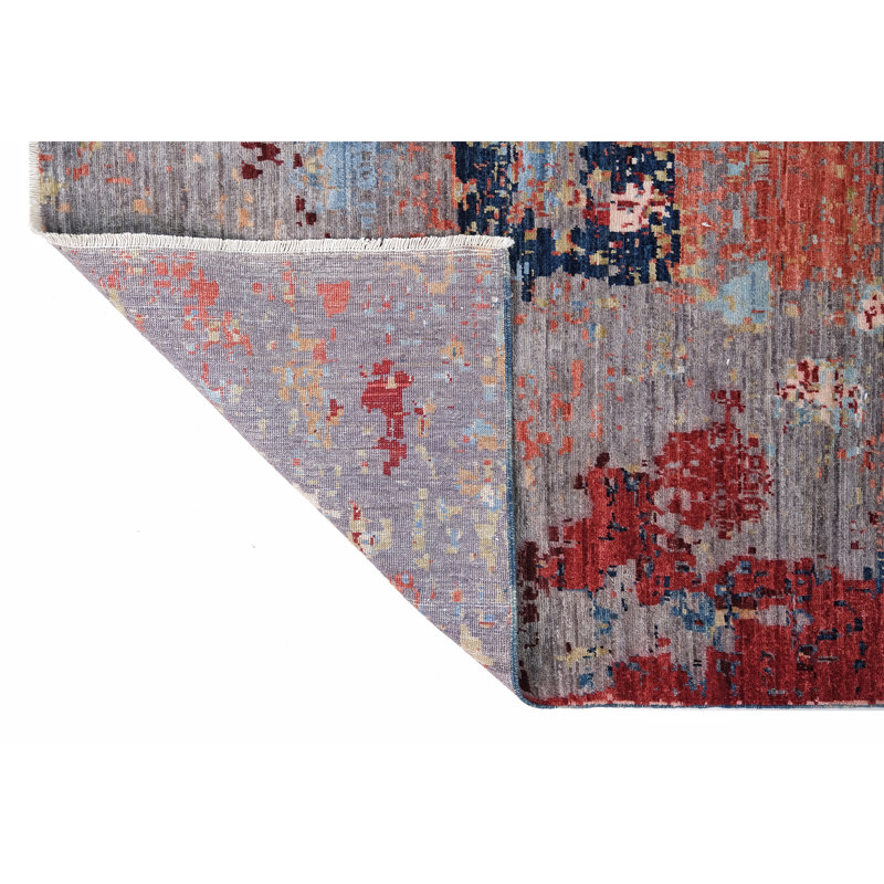 Hand Knotted Wool Area Rug in Gray