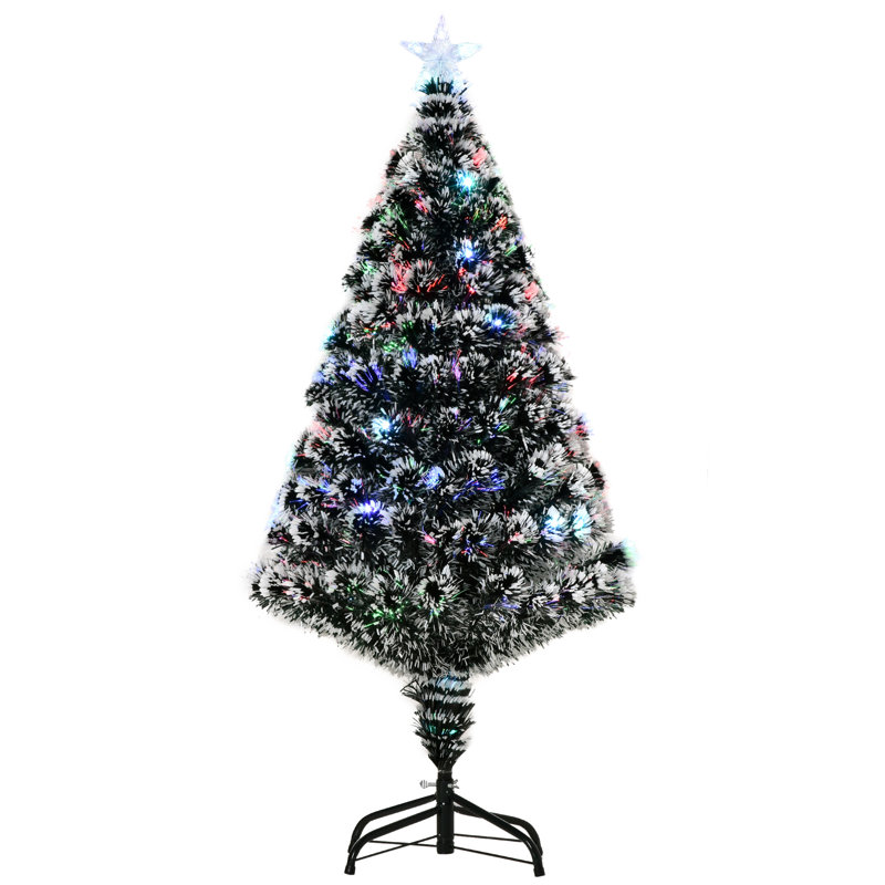 HOMCOM Artificial Prelit Christmas Tree Snow Xmas Tree w/ Fiber Optic, 4ft H
