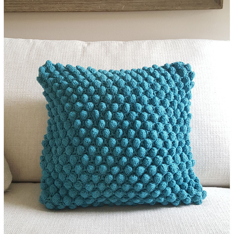 Teal Hand Looped Cotton 18" Square Throw Pillow